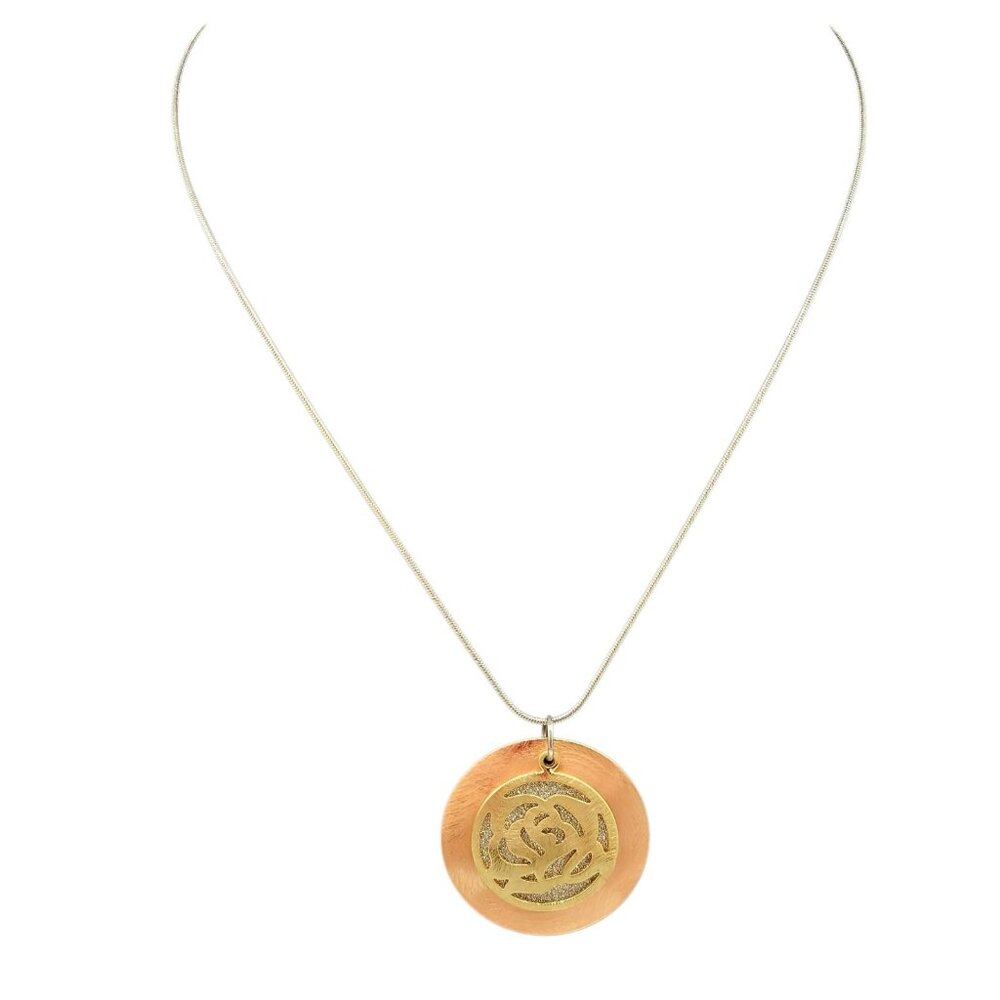 Howard's Flower Pendant Necklace Mixed Metals Silver Toned Chain 17" Minimalist